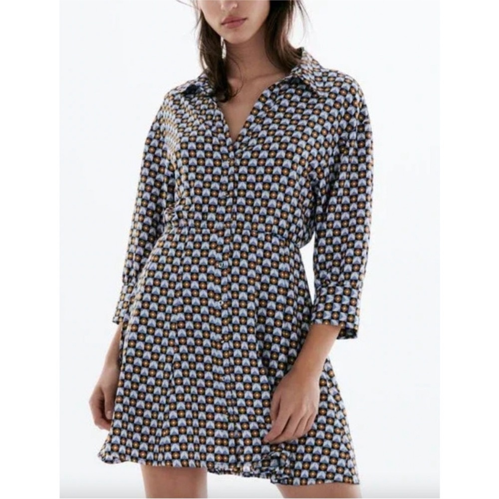 NWT Zara Geometric Print Button Down Dress
